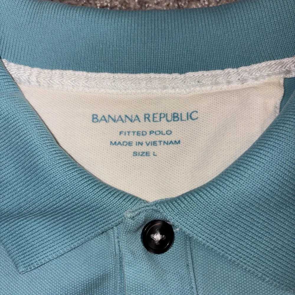 Banana Republic‎ Polo Shirt Mens Size L Blue/White Striped Short Sleeve Fitted